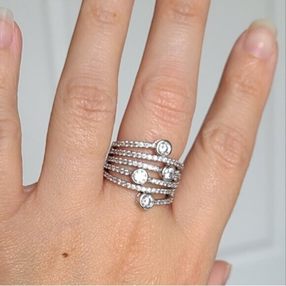 Vintage Sterling Silver Sparkle Crystal Layer Wrap Ring Size 6 - Picture 14 of 16